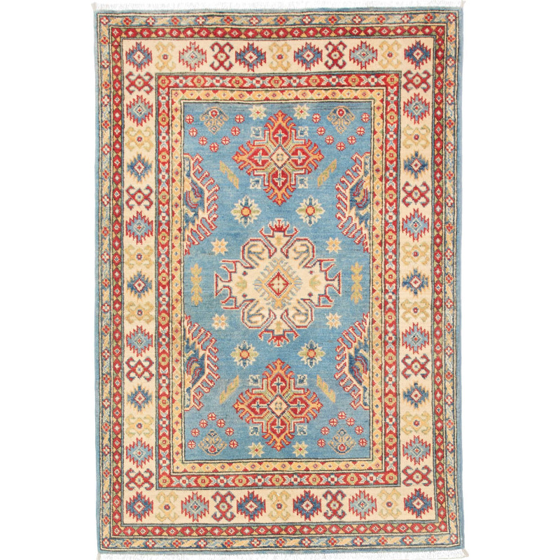 Tappeto Kazak Pakistan Astratto Azzurro Rosso 99x148 Cm