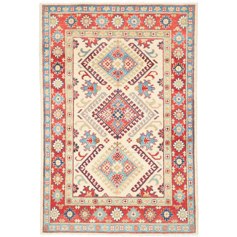 Tappeto Kazak Pakistan Astratto Crema Rosso 101x152 Cm