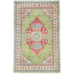 Tappeto Kazak Afghanistan Geometrico Verde Rosso 97x152 Cm