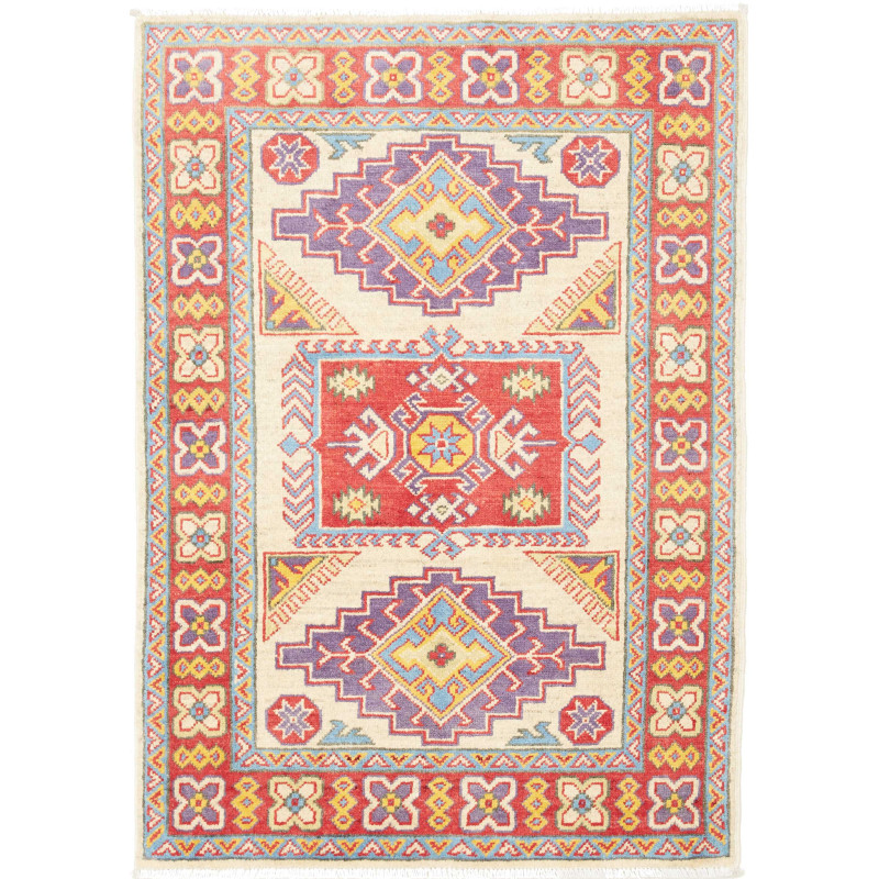 Tappeto Kazak Pakistan Astratto Crema Rosso 84x120 Cm