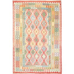 Tappeto Kilim Afghanistan Geometrico Multicolore Rosso 199x2