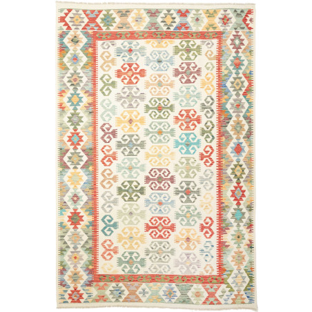 Tappeto Kilim Afghanistan Geometrico Crema Multicolore 201x3