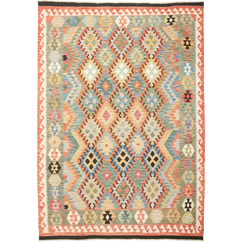 Tappeto Kilim Afghanistan Astratto Multicolore Vivace 202x28