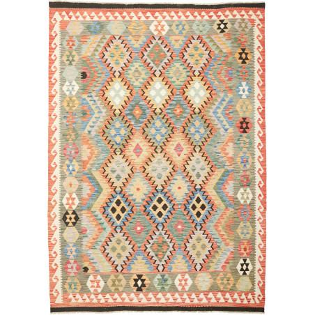 Tappeto Kilim Afghanistan Astratto Multicolore Vivace 202x28