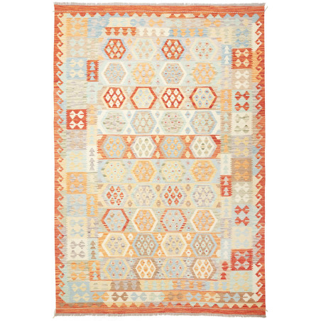 Tappeto Kilim Afghanistan Geometrico Azzurro Arancione Crema