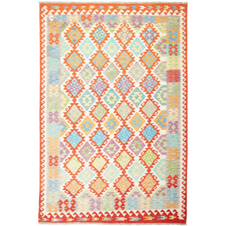 Tappeto Kilim Afghanistan Astratto Arancione Celeste 203x298
