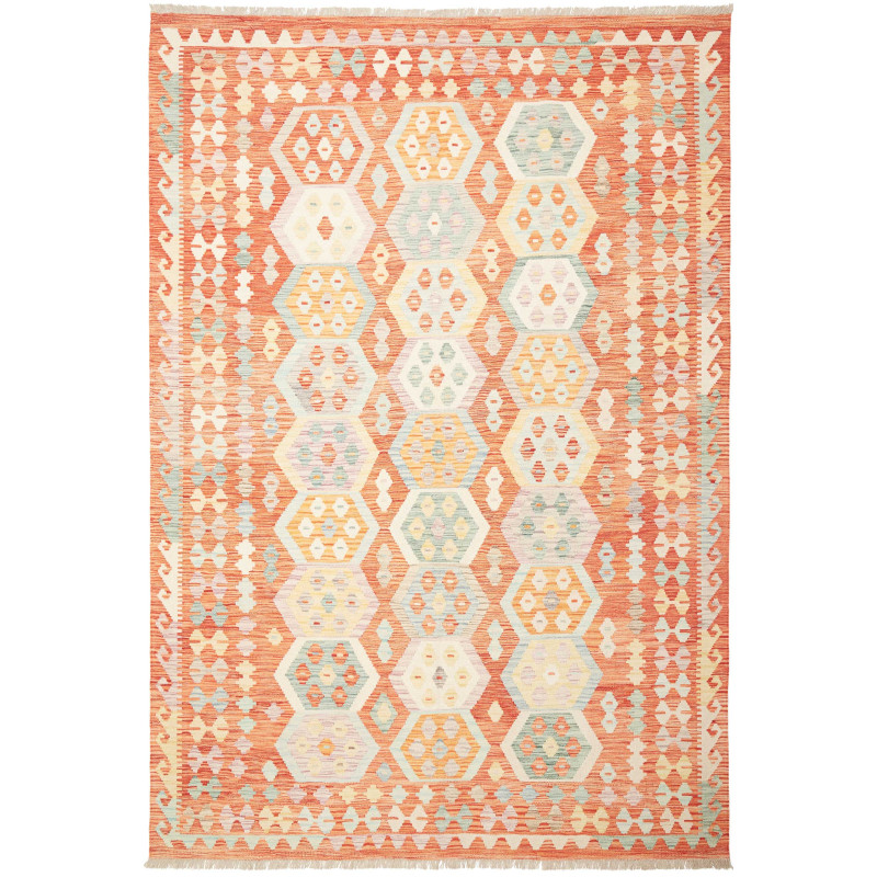 Tappeto Kilim Afghanistan Astratto Arancio Azzurro 201x293 C