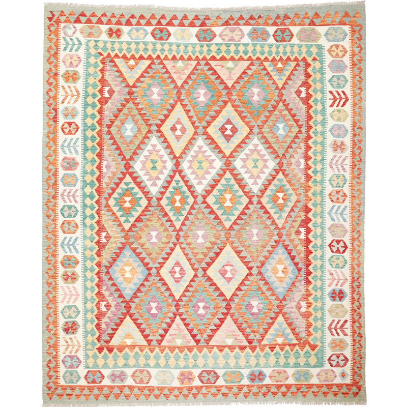 Tappeto Kilim Afghanistan Geometrico Rosso Arancio 247x294 C