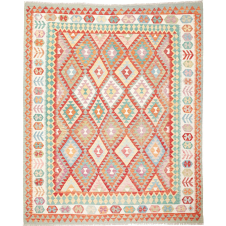 Tappeto Kilim Afghanistan Geometrico Rosso Arancio 247x294 C