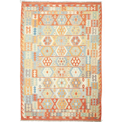Tappeto Kilim Afghanistan Geometrico Arancio Azzurro 203x294