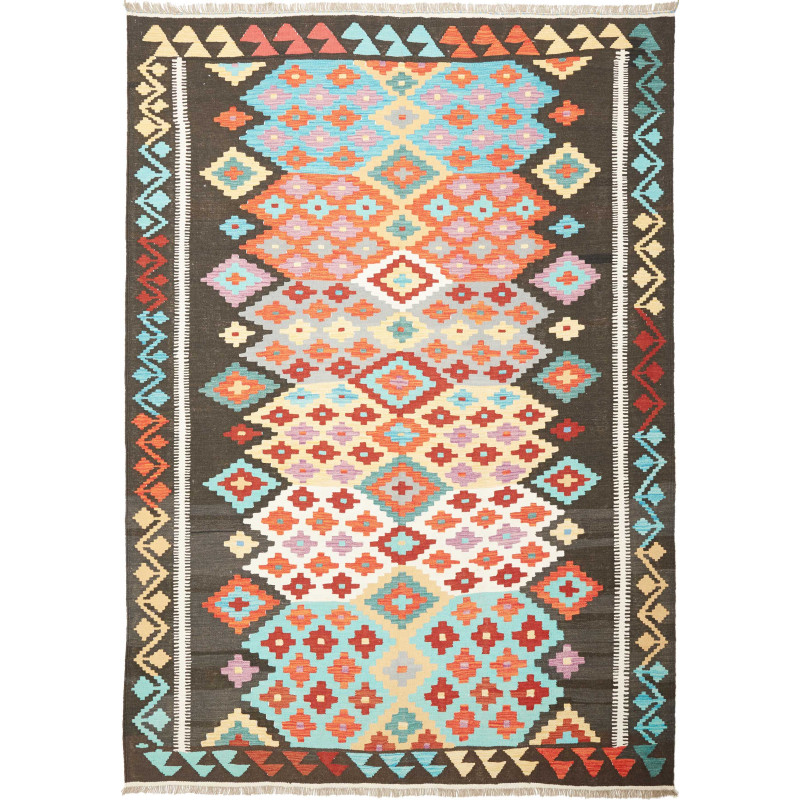 Tappeto Kilim Afghanistan Geometrico Marrone Multicolore 208