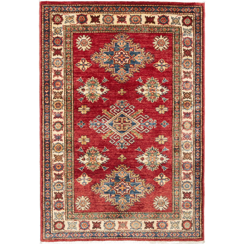 Tappeto Kazak Fine Pakistan Astratto Rosso Blu Beige 98x143