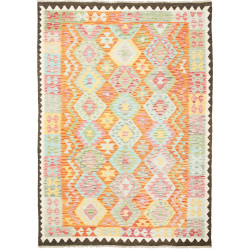 Tappeto Kilim Afghanistan Geometrico Arancio Azzurro 176x248