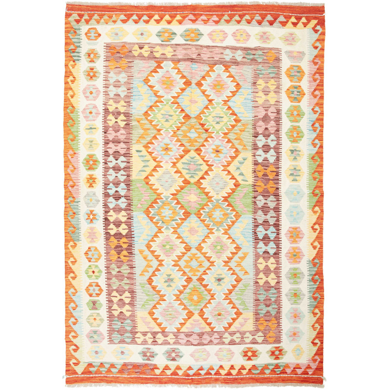 Tappeto Kilim Afghanistan Geometrico Multicolore Terracotta