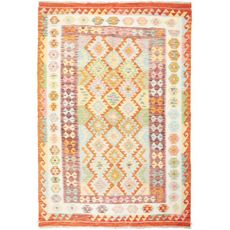 Tappeto Kilim Afghanistan Geometrico Multicolore Terracotta
