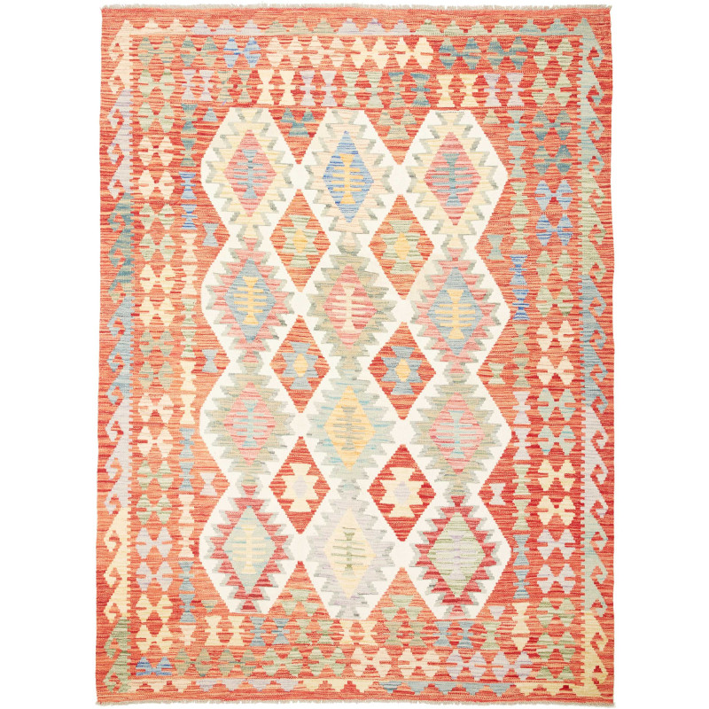 Tappeto Kilim Afghanistan Geometrico Terracotta Beige 177x24