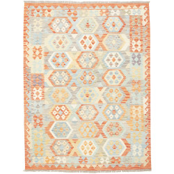 Tappeto Kilim Afghanistan Geometrico Blu Arancio 153x201 Cm