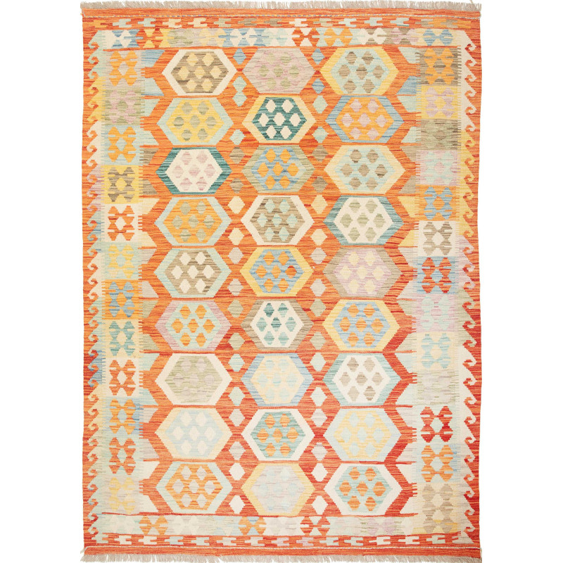 Tappeto Kilim Afghanistan Astratto Arancione Turchese 173x24