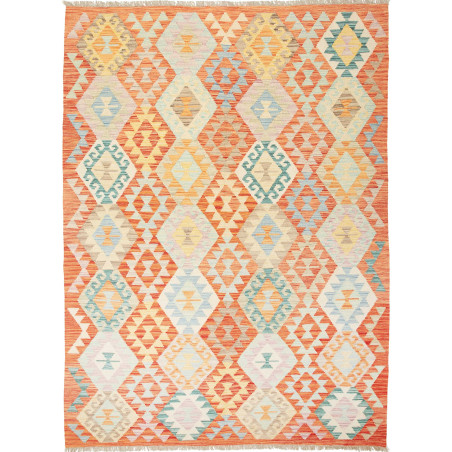 Tappeto Kilim Afghanistan Geometrico Terracotta Azzurro 178x