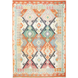 Tappeto Kilim Afghanistan Geometrico Multicolore Arancio 170