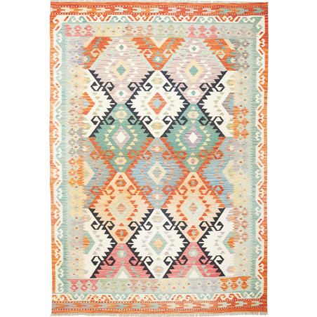 Tappeto Kilim Afghanistan Geometrico Multicolore Arancio 170
