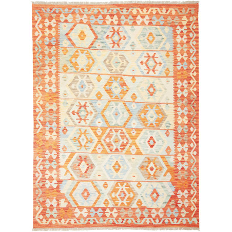 Tappeto Kilim Afghanistan Geometrico Arancio Azzurro 173x233