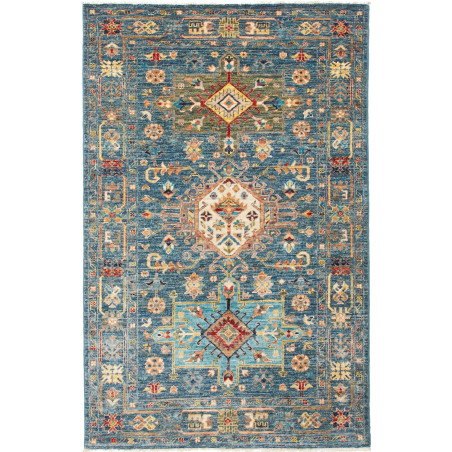 Tappeto Tribal Pakistan Astratto Blu Petrolio Ocra 102x157 c