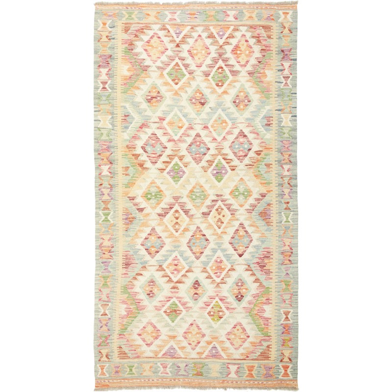 Tappeto Kilim Afghanistan Geometrico Crema Pastello 106x199