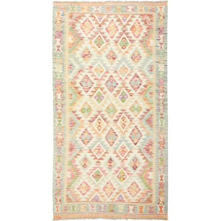Tappeto Kilim Afghanistan Geometrico Crema Pastello 106x199
