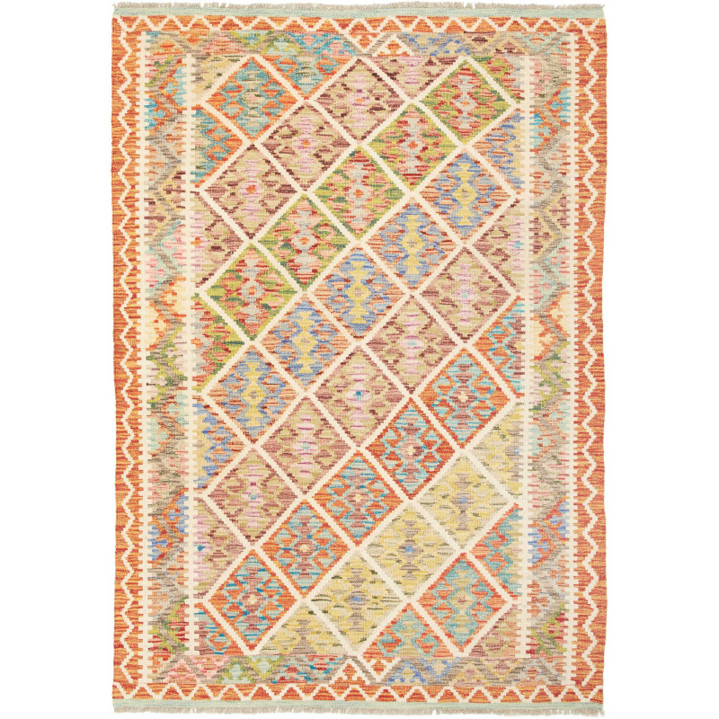 Tappeto Kilim Afghanistan Geometrico Arancio Multicolore 130