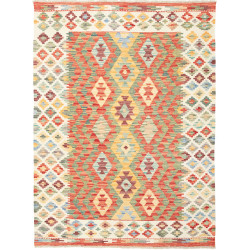 Tappeto Kilim Afghanistan Geometrico Rosso Giallo 132x178 Cm