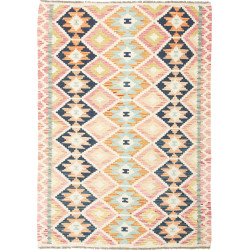 Tappeto Kilim Afghanistan Geometrico Rosa Azzurro 127x178 Cm