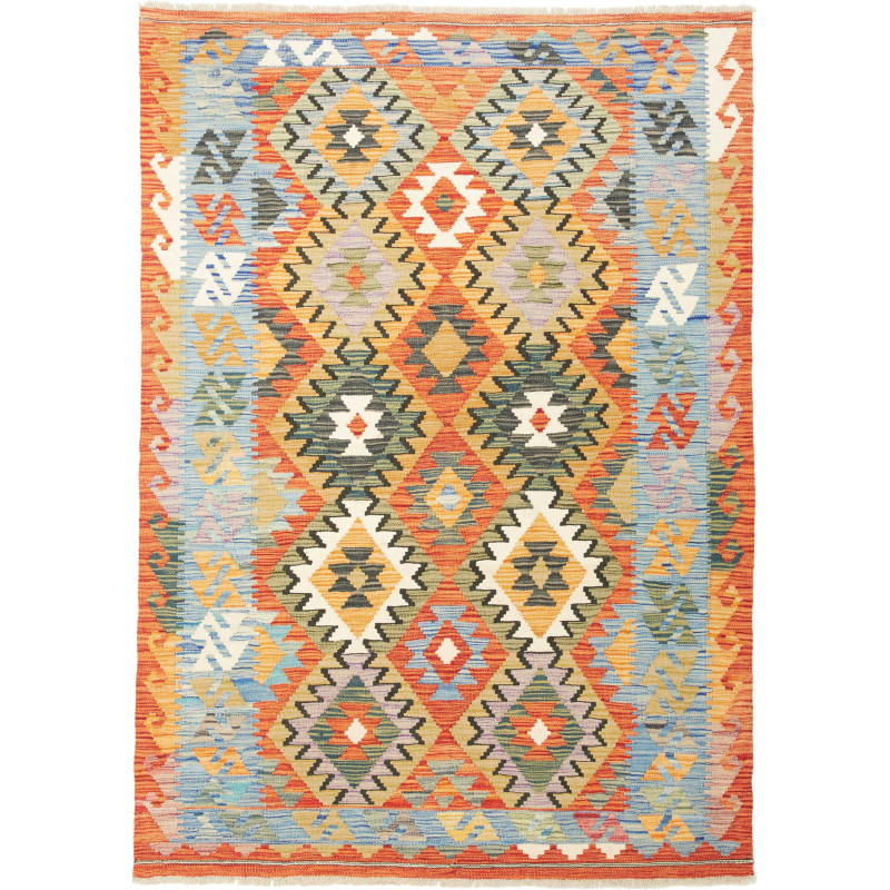 Tappeto Kilim Afghanistan Geometrico Arancio Blu 125x180 Cm