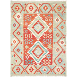 Tappeto Kilim Afghanistan Geometrico Verde Arancione 129x170