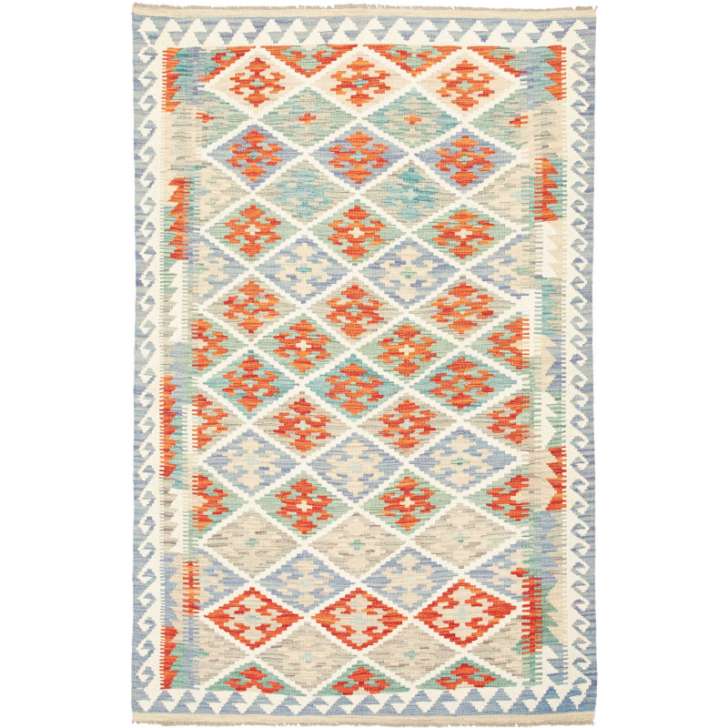 Tappeto Kilim Afghanistan Geometrico Crema Azzurro Arancio 1