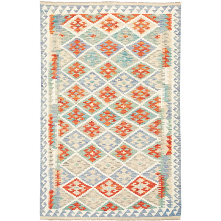 Tappeto Kilim Afghanistan Geometrico Crema Azzurro Arancio 1