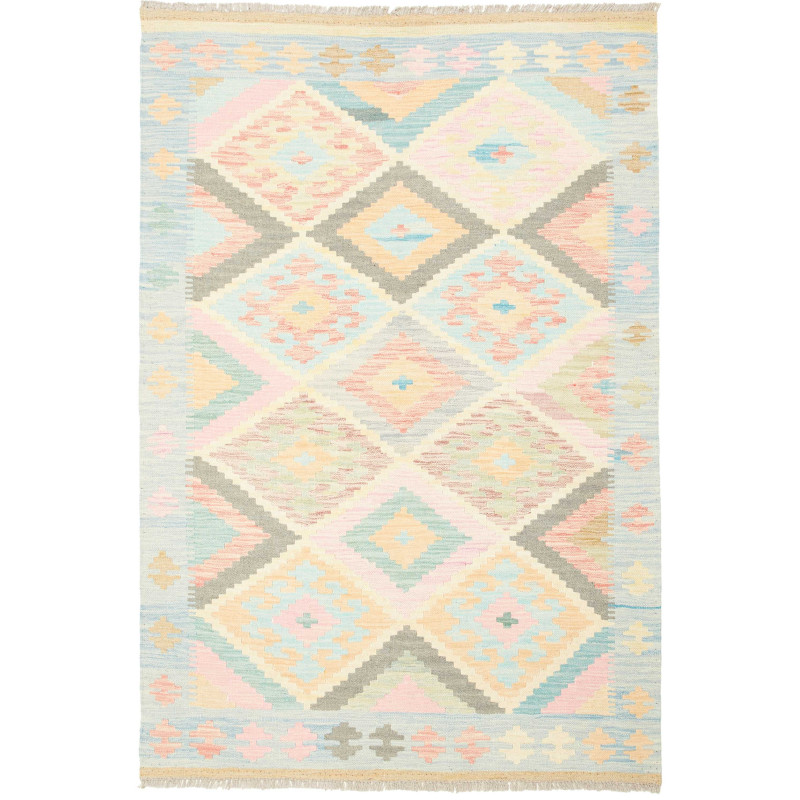 Tappeto Kilim Afghanistan Geometrico Azzurro Rosa 120x178 Cm