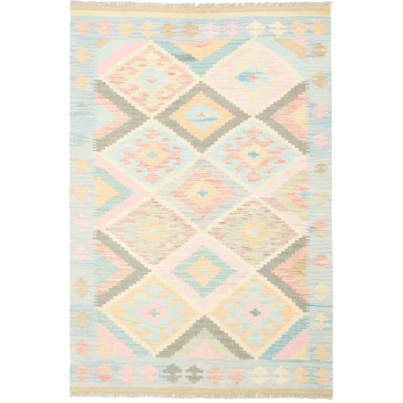 Tappeto Kilim Afghanistan Geometrico Azzurro Rosa 120x178 Cm