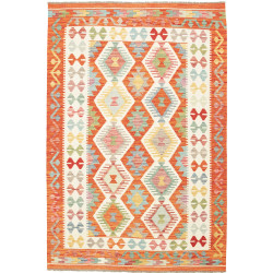 Tappeto Kilim Afghanistan Geometrico Arancione Crema 128x188