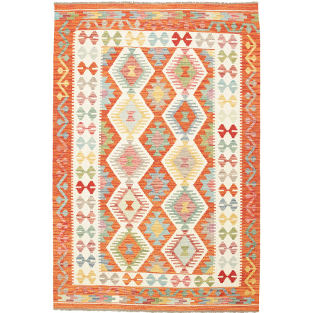 Tappeto Kilim Afghanistan Geometrico Arancione Crema 128x188