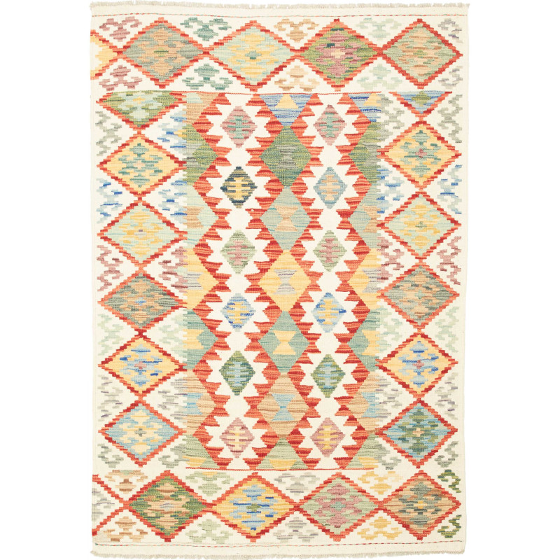 Tappeto Kilim Afghanistan Astratto Multicolore Avorio 123x17