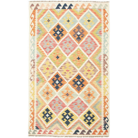 Tappeto Kilim Afghanistan Geometrico Multicolore Crema 120x1