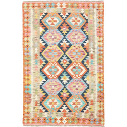 Tappeto Kilim Afghanistan Geometrico Multicolore Arancio 120