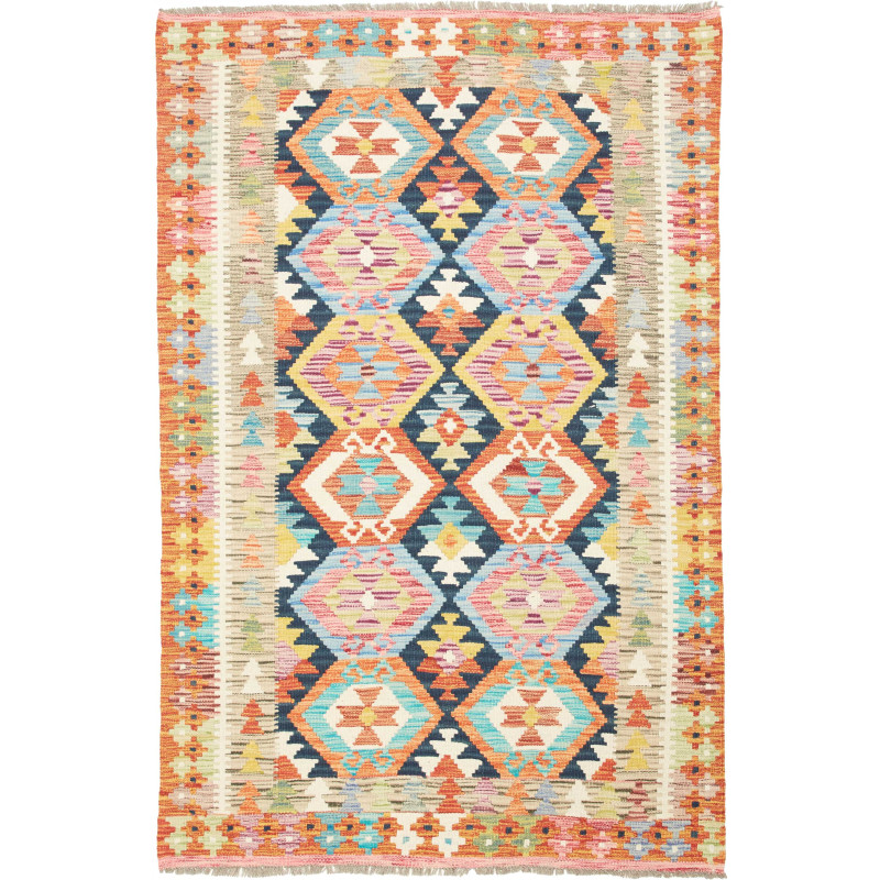 Tappeto Kilim Afghanistan Geometrico Multicolore Arancio 120