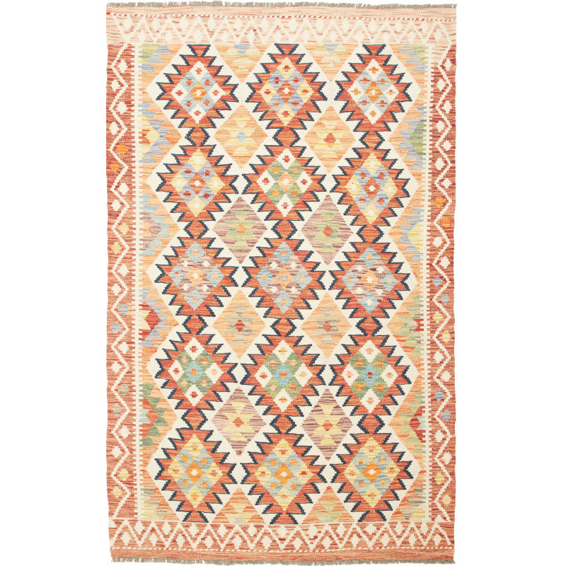 Tappeto Kilim Afghanistan Astratto Crema Arancio 120x188 Cm