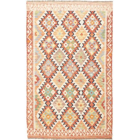 Tappeto Kilim Afghanistan Astratto Crema Arancio 120x188 Cm