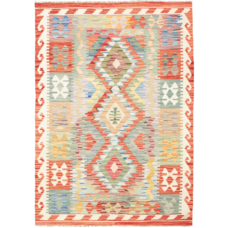 Tappeto Kilim Afghanistan Astratto Multicolore Vivace 124x17