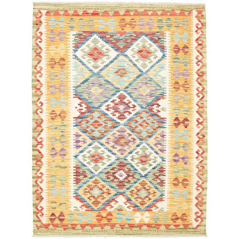 Tappeto Kilim Afghanistan Geometrico Giallo Blu 128x169 Cm