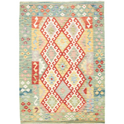 Tappeto Kilim Afghanistan Geometrico Turchese Rosso 127x178