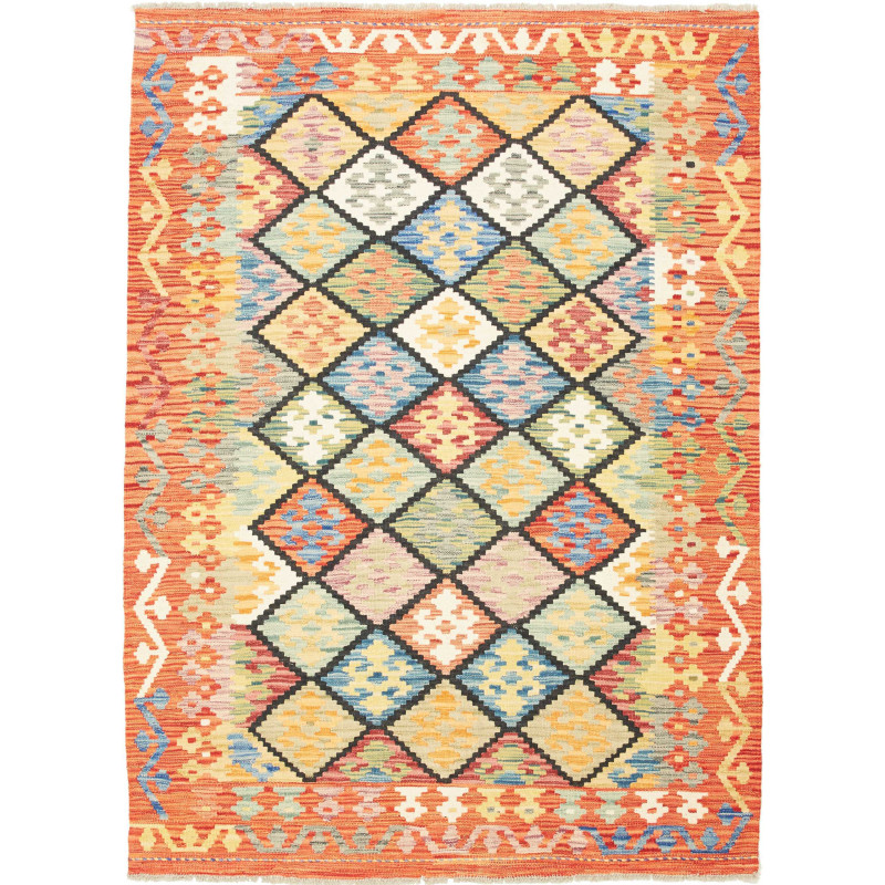 Tappeto Kilim Afghanistan Tribale Arancio Multicolore 133x18